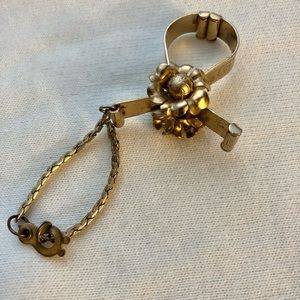 Vintage Mid-Century- Floral/Flower etched Glove Clip- light goldtone w/ chain